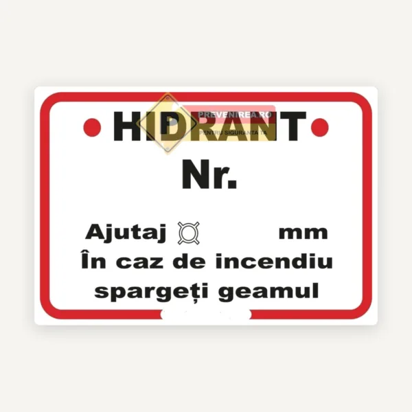 Semn pentru hidrant - Sparge geamul” - număr personalizat