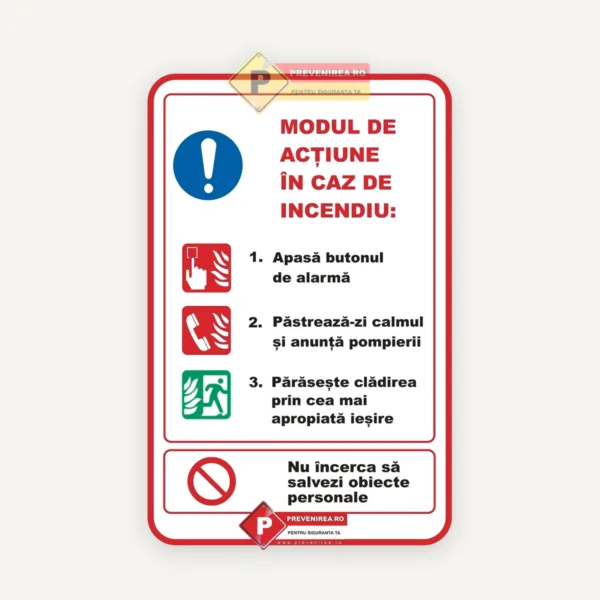 Indicator cu modul de acțiune în caz de incendiu - Siguranță și evacuare rapidă