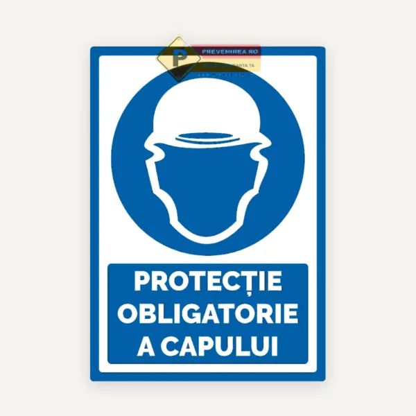 Indicator Protecție Cap Obligatorie - Semn Vizibil de Avertizare SSM pentru Siguranța Lucrătorilor