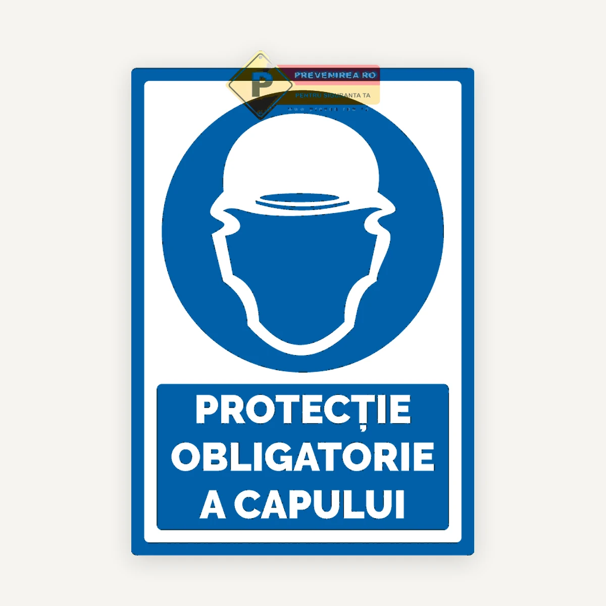 Indicator Protecție Cap Obligatorie - Semn Vizibil de Avertizare SSM pentru Siguranța Lucrătorilor