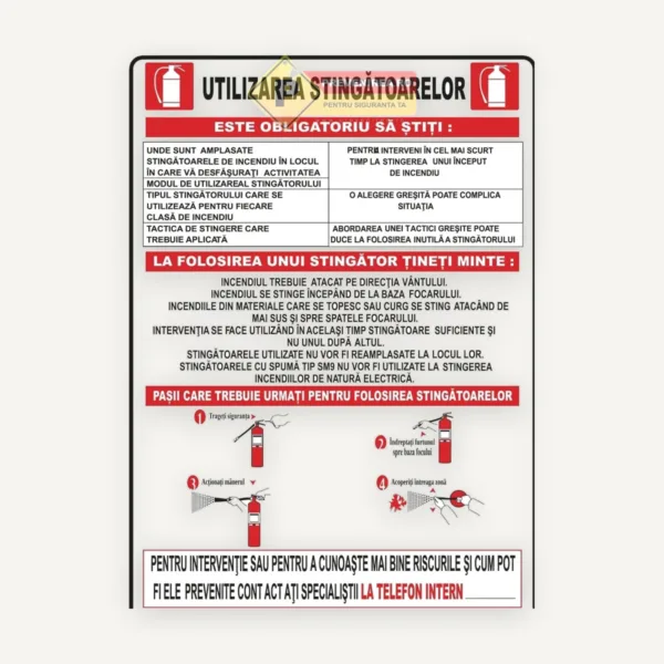Indicatoare cu Instrucțiuni pentru Folosirea Stingătoarelor