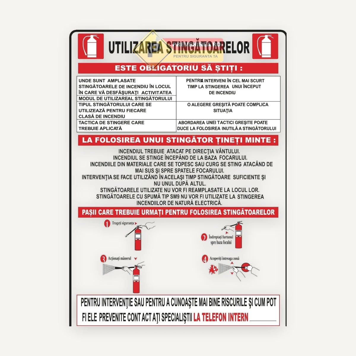 Indicatoare cu Instrucțiuni pentru Folosirea Stingătoarelor