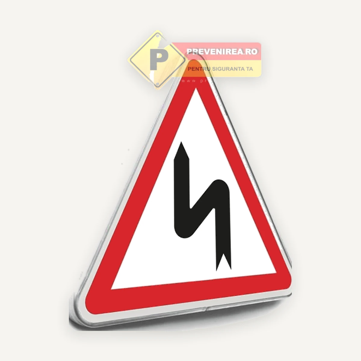 Indicator curbă dublă la stânga - Semn rutier pentru siguranță și vizibilitate sporită