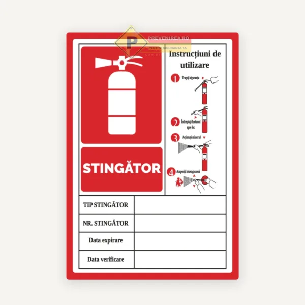 Indicator pentru instructiuni de utilizare stingator