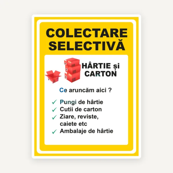 Indicator pentru colectare selectiva hartie si carton