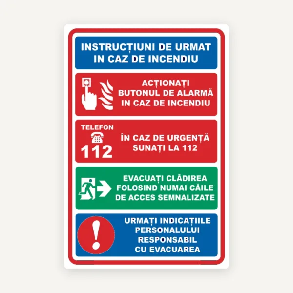 Indicator pentru instructiuni de urmat in caz de incendiu