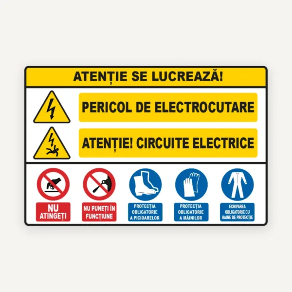 Panou atentie se lucreaza pericol de electrocutare atentie circuite electrice