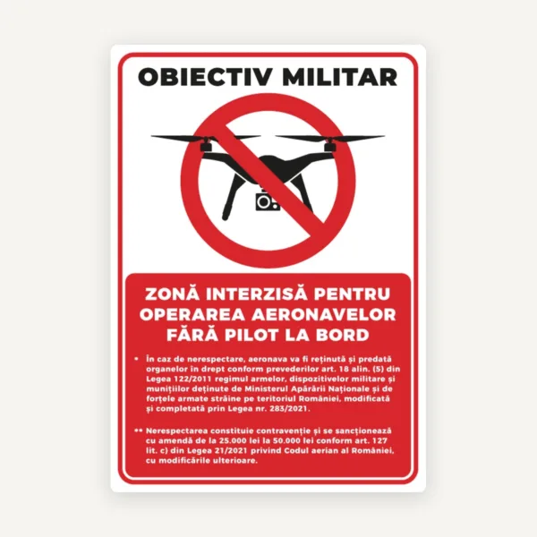 Indicator de securitate pentru obiectiv militar zona interzisa pentru operarea aeronavelor fara pilot la bord