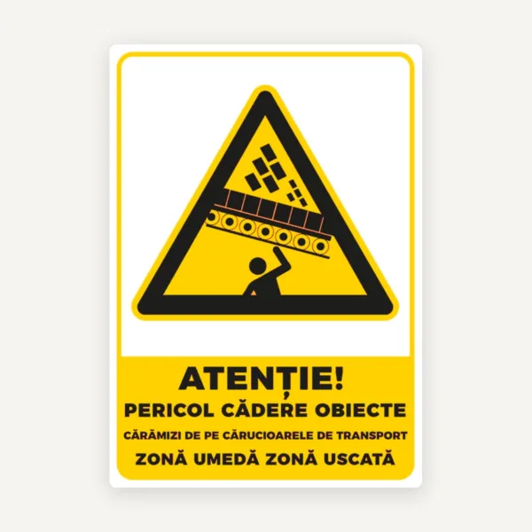 semn pentru atentie pericol cadere obiecte caramizi