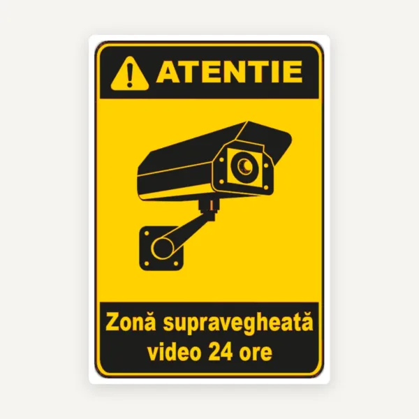 Semn pentru zona supraveghere video 24 ore
