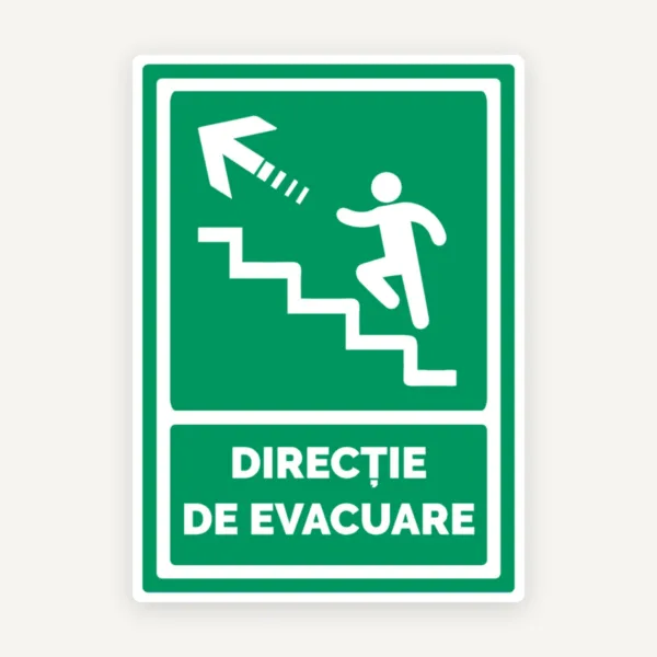 Semn pentru directie de evacuare spre scari in stanga sus