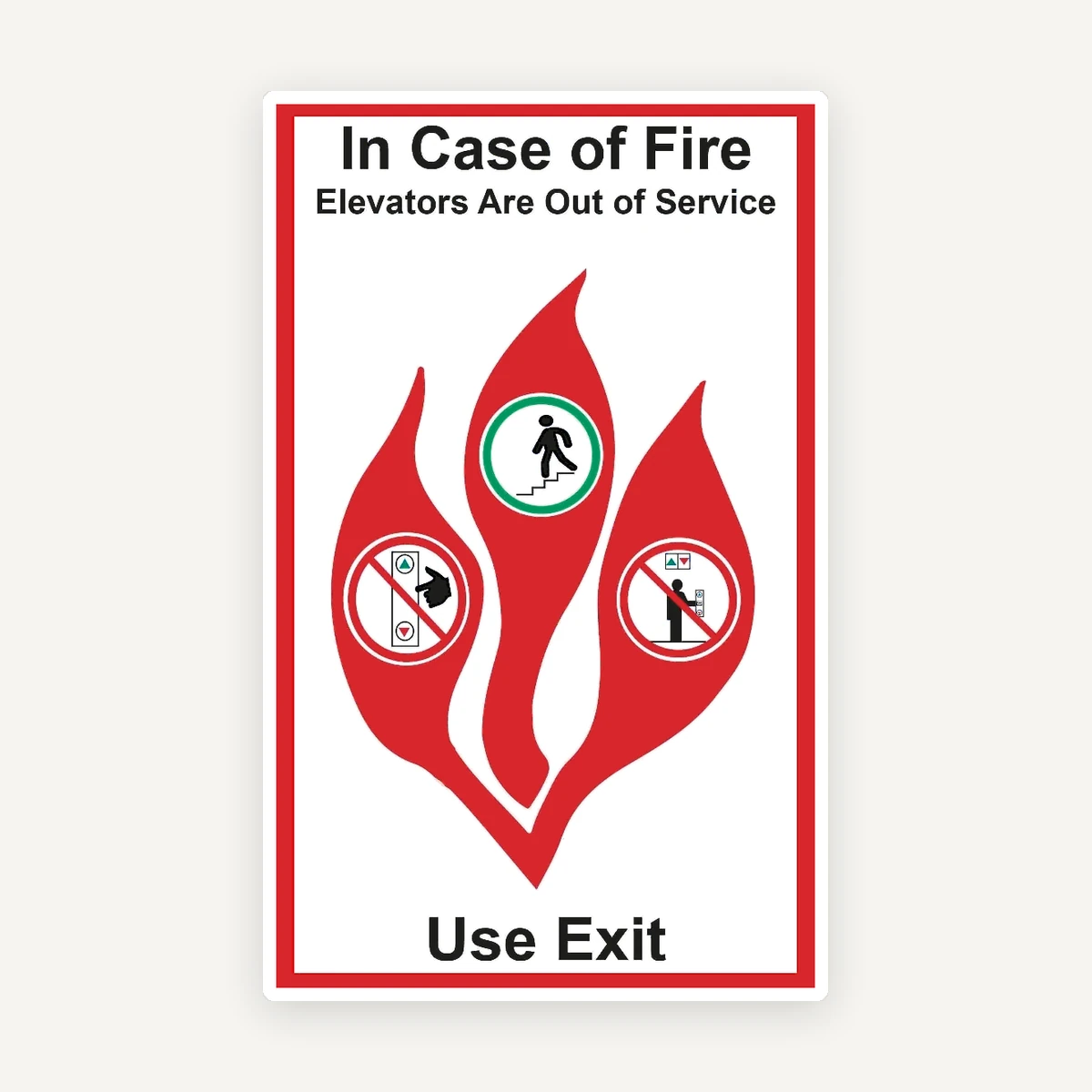 Indicator „În caz de incendiu, lifturile sunt scoase din funcțiune. Folosiți ieșirea semnalizată