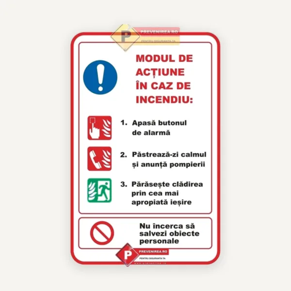 Semn cu modul in caz de incendiu