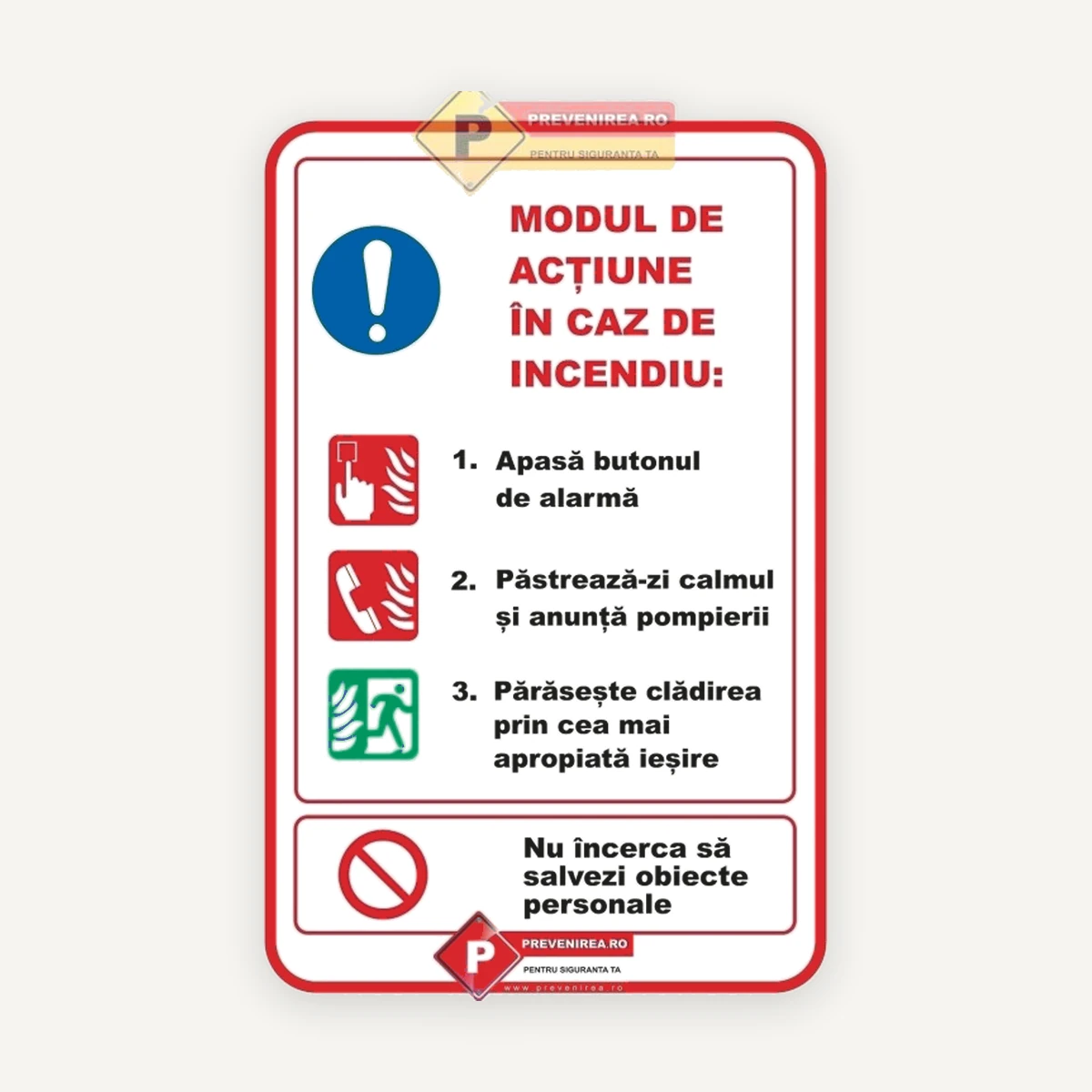 Semn cu modul in caz de incendiu