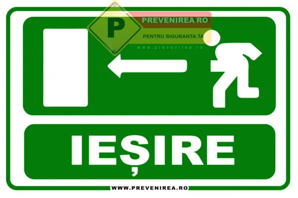 Indicator ieșire de urgență stânga - Semn evacuare incendiu conform norme PSI