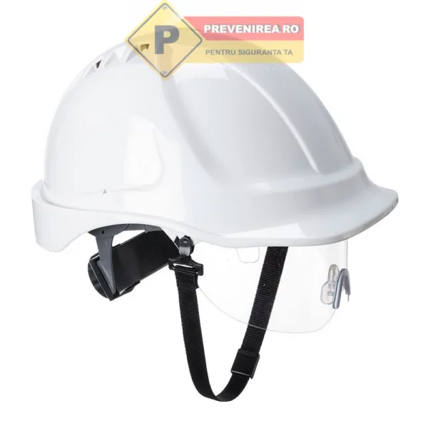Cască Albă de Protecție cu Vizor Integrat - Protecție Completă și Ajustabilă