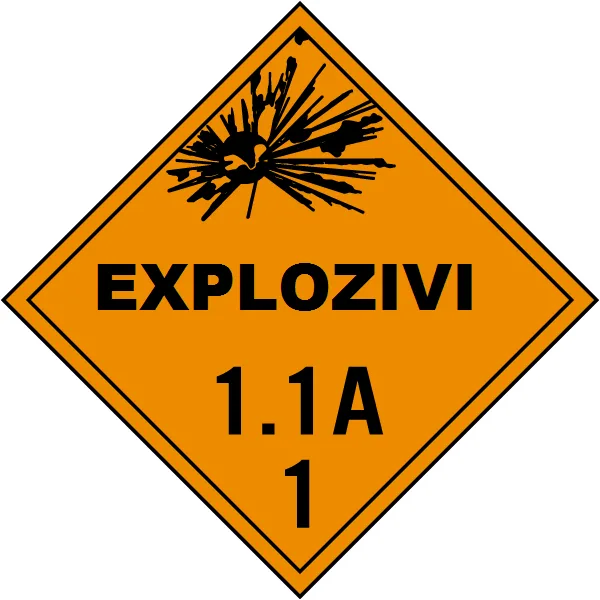 Plăcuță Obligatorie Transport Explozivi Clasa 1.1 A | Certificată RAR