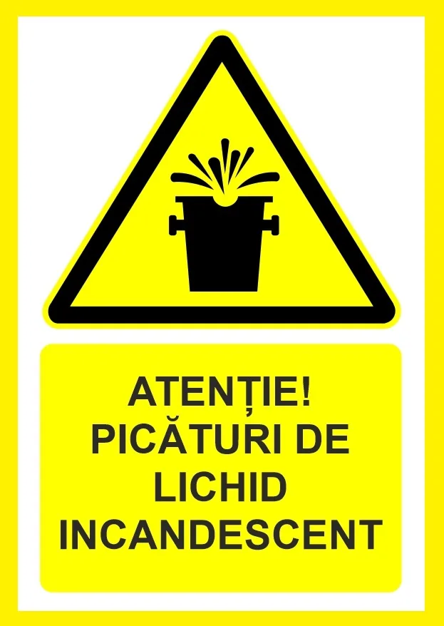Placuta atentie picaturi de lichid incandescent