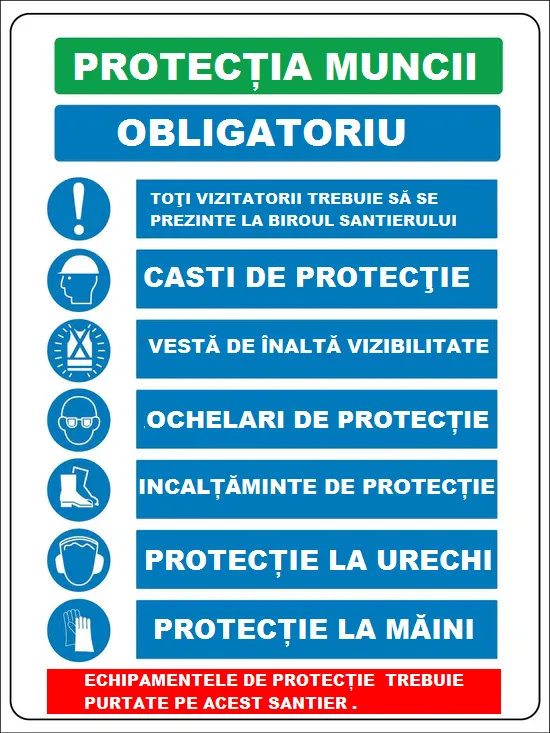 Placuta reflectorizanta pentru santier obligatoriu echipamente de protectia muncii