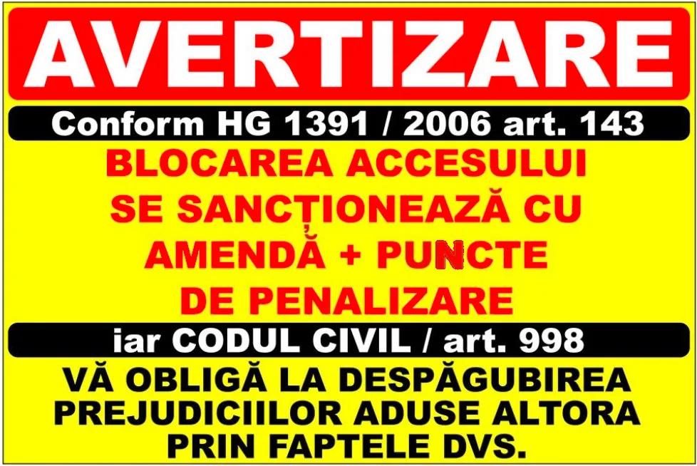 Indicator Blocarea căilor de acces este interzisă pentru prevenirea blocajelor