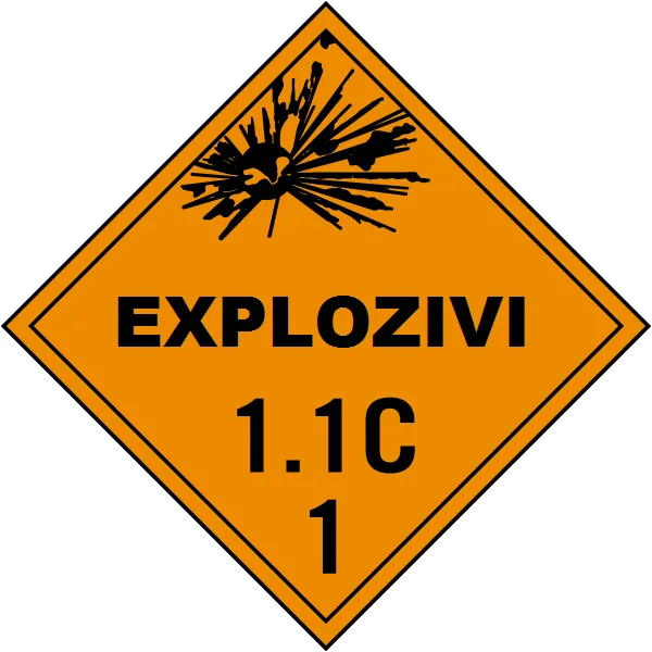 Plăcuță ADR 1.1 C Explozivi - Semnalizare Transport Marfuri Periculoase ARR / RAR