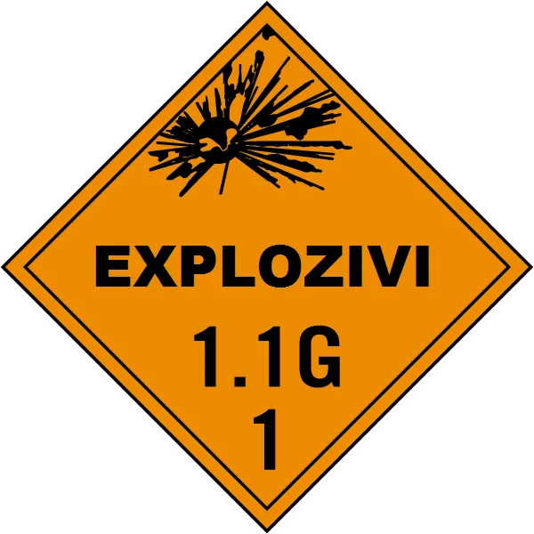 Plăcuță ADR 1.1 G - Pericol ADR Clasa 1.1 G Substanțe Explozive
