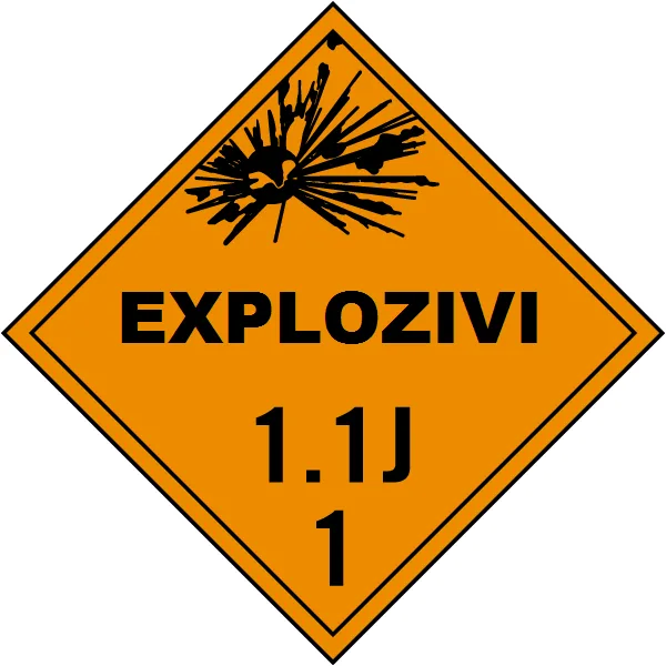 Plăcuță ADR Clasa 1.1 J (Substanțe și Obiecte Explozive)