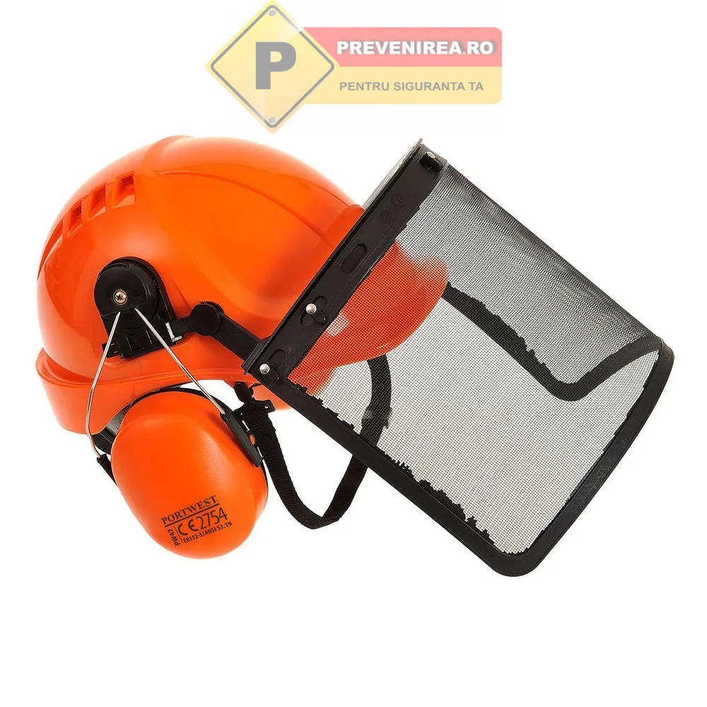 Cască industrială de protecție cu vizieră și antifoane - protecție completă la locul de muncă