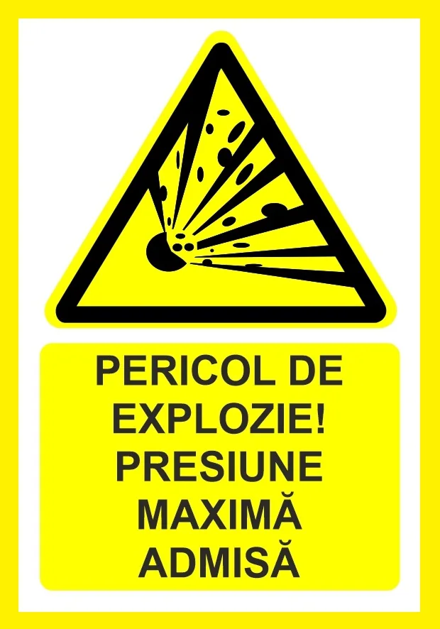 Placuta pericol de explozie presiune maxima admisa