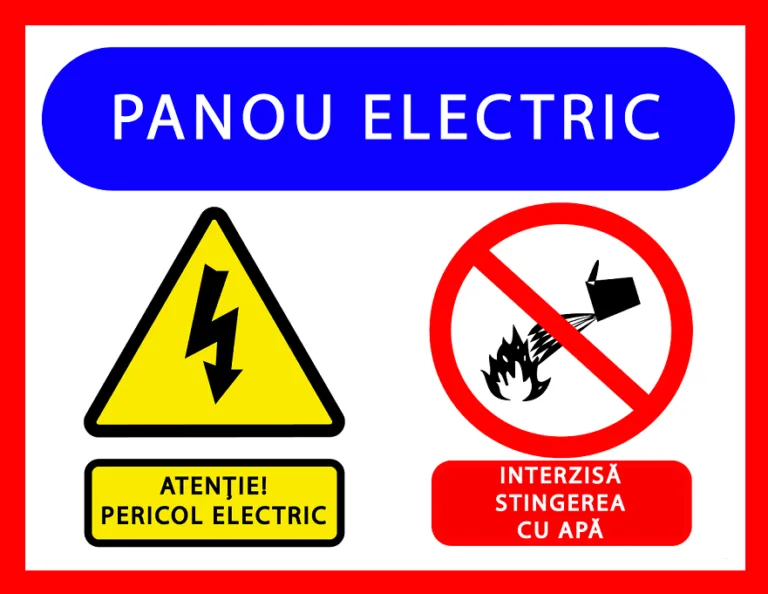 Placuta pentru panou electric atentie pericol electric interzisa stingerea cu apa
