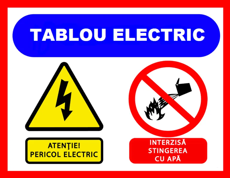 Placuta pentru tablou electric atentie pericol electric interzisa stingerea cu apa