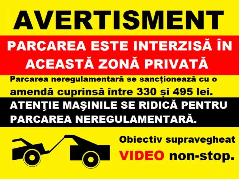 Placuta avertisment pentru parcarea neregulamentară