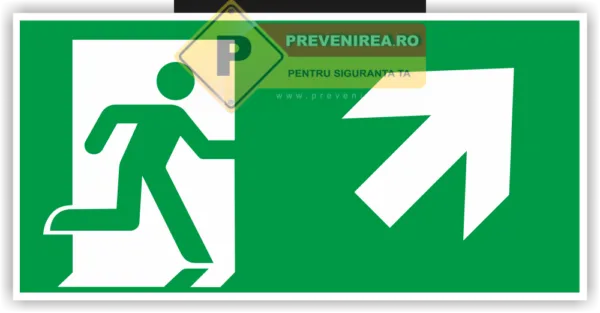 Eticheta „Ieșire Principală Dreapta Sus - Semnalizare Certificată pentru Siguranța Angajaților și Clienților