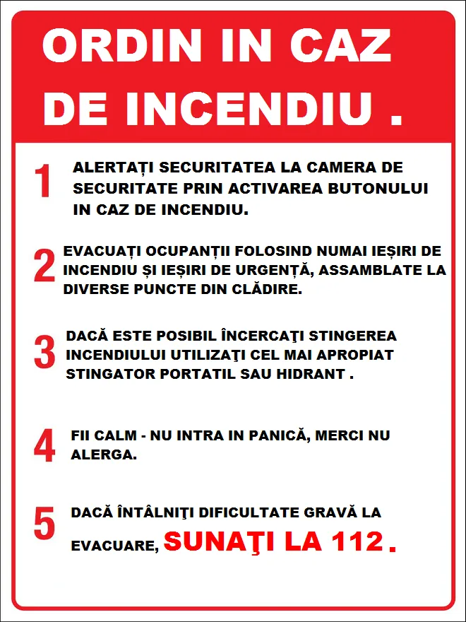 Placuta pentru ordin in caz de incendiu