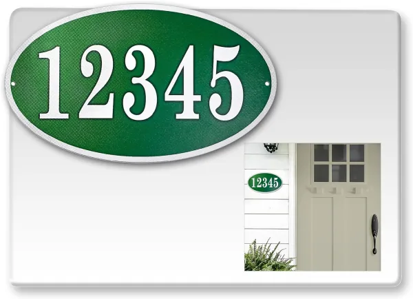 Placa verde din aluminiu ovala personalizata