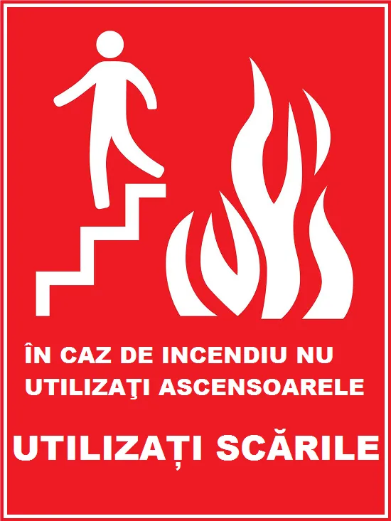 Placuta in caz de incendiu nu utilizati ascensoarele utilizati scarile de iesire