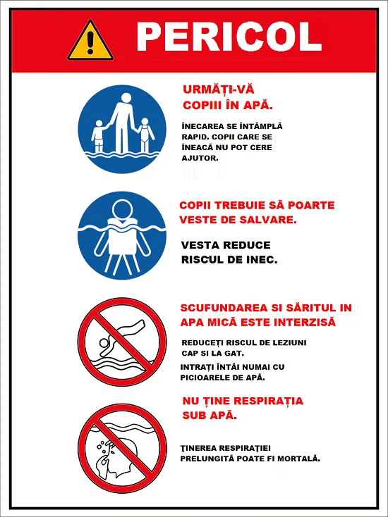 Placuta cu instructiuni pentru piscina