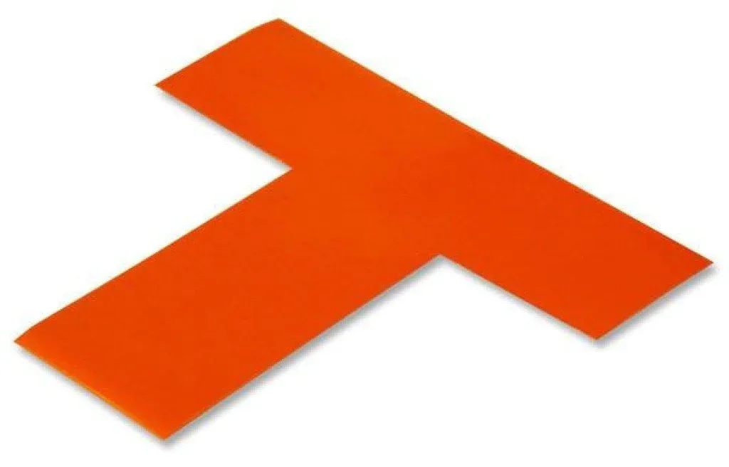 Stiker cu adeziv portocaliu de marcarea podelei în formă de „T” - special pentru colțurile paleților și zonele de manipulare a mărfii