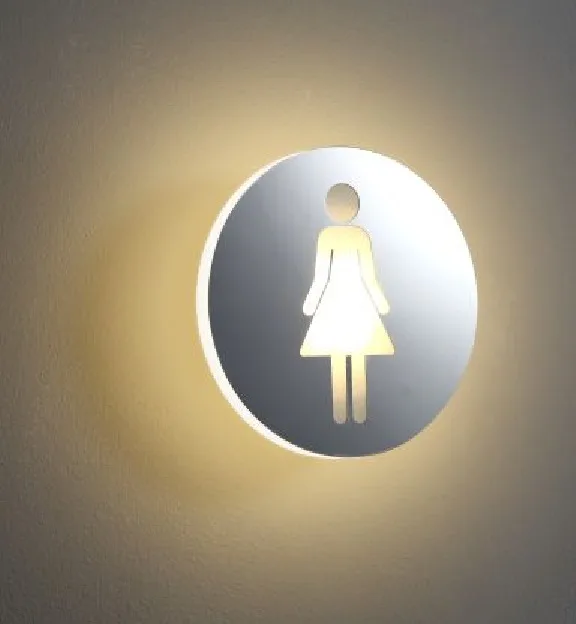 Semn de toaletă cu LED rotund pentru femei