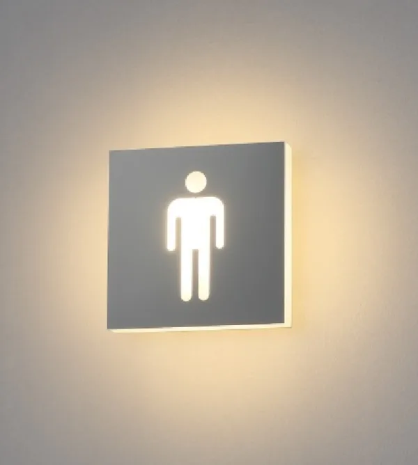 Semn de toaletă cu LED pătrat pentru barbati