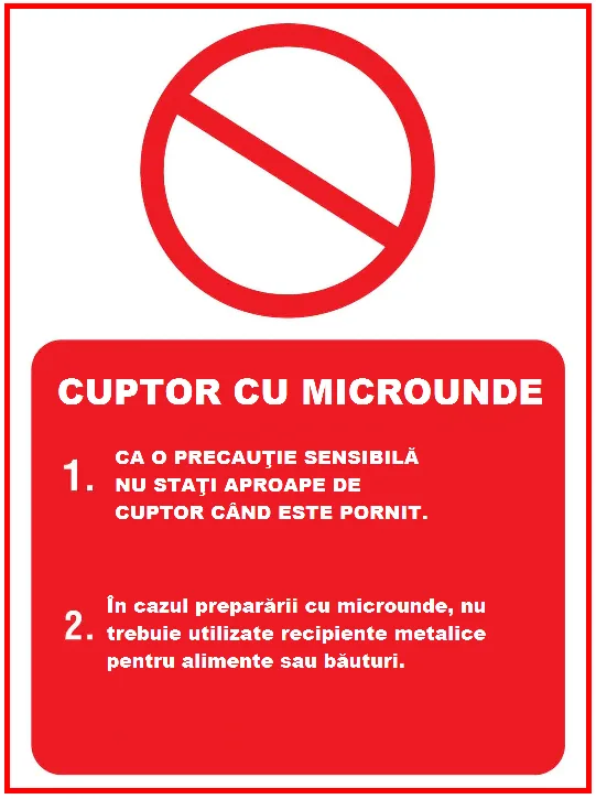 Placuta cu instructiuni de folosinta cuptor cu microunde