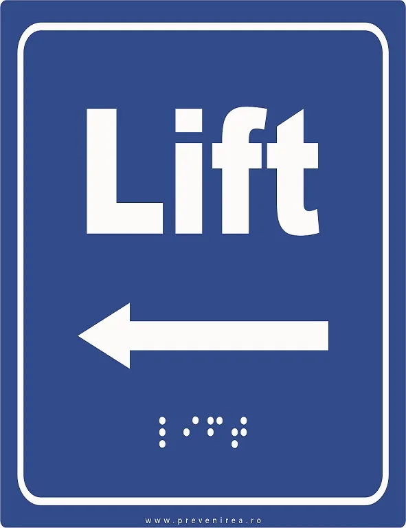 Plăcuțe Braille - Lift cu săgeată în stânga pentru persoane nevăzătoare