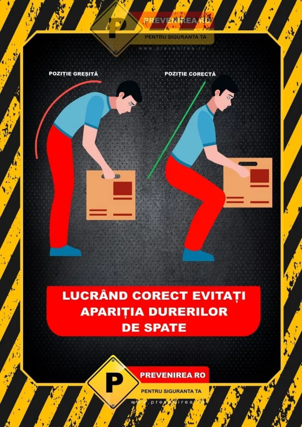 Afiș Siguranță Încărcare și Descărcare Manuală - Reguli pentru Protecția Angajaților